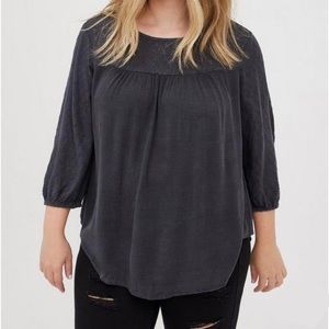 Torrid Gauze Eyelet Grey Blouse 3